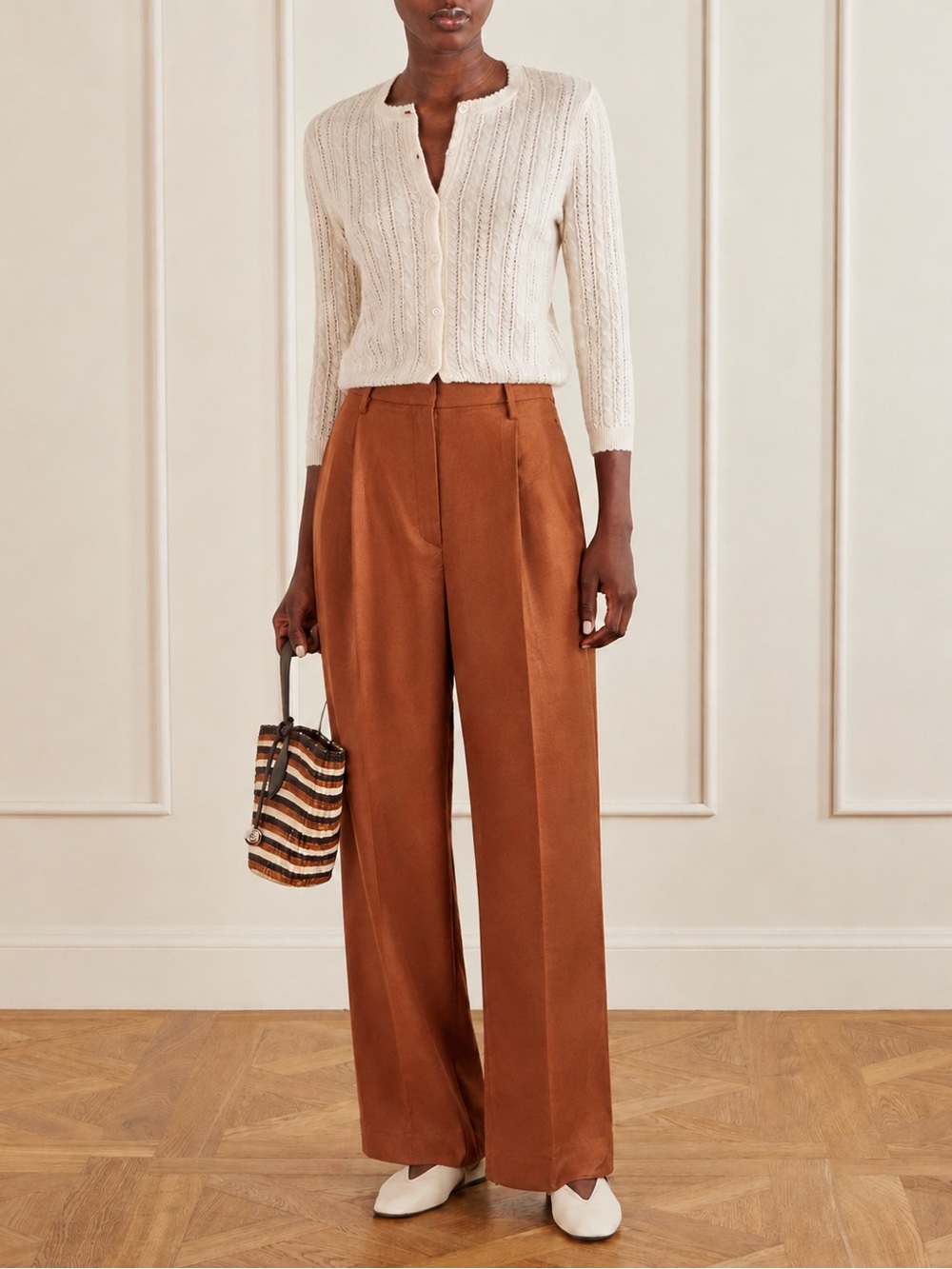Pomandère Pomandere Rust Wool Viscose Blend High Rise Wide Leg Pants IT 42 US 8